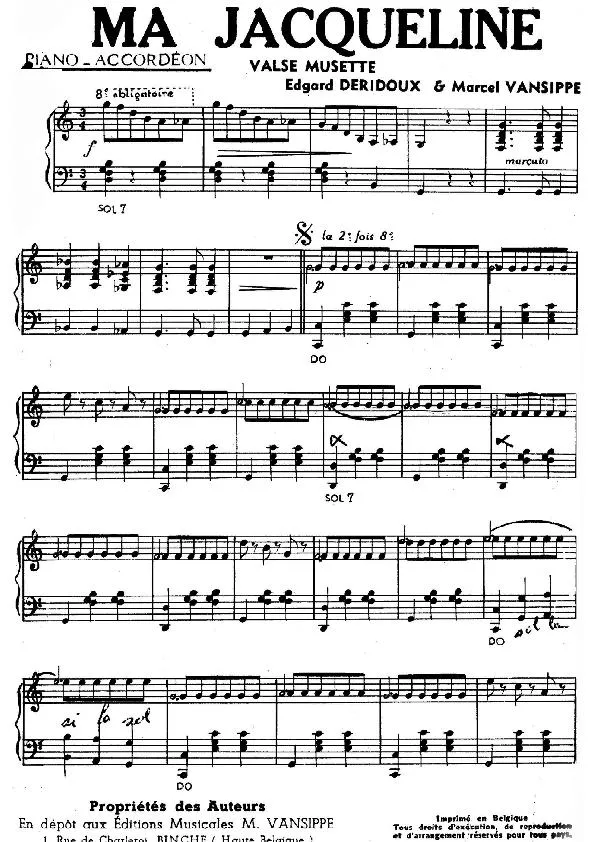 télécharger la partition d'accordéon Ma Jacqueline (Valse Musette) au format PDF