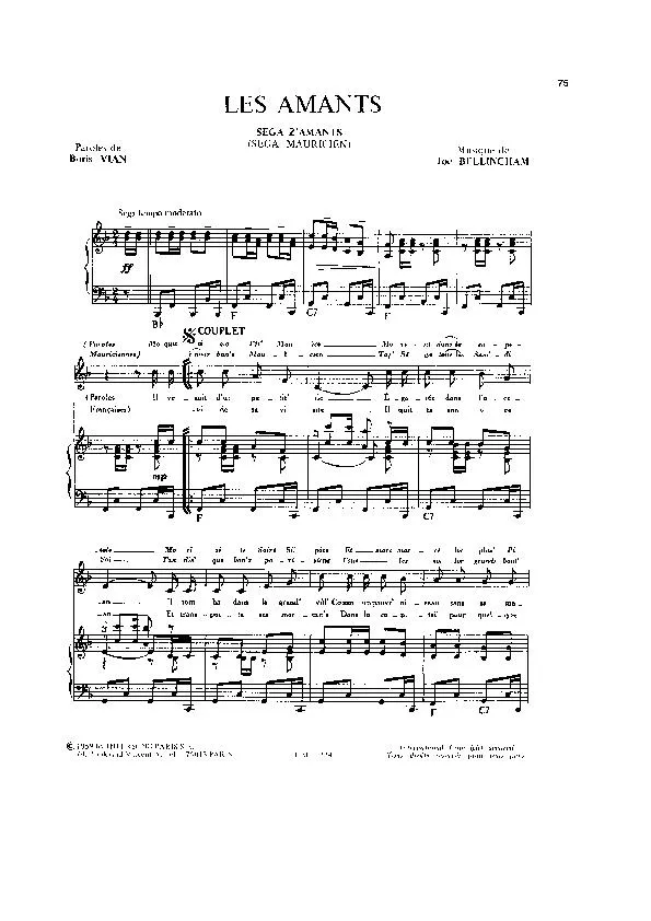 télécharger la partition d'accordéon Les amants (Sega z'amants) (Sega Mauricien) au format PDF