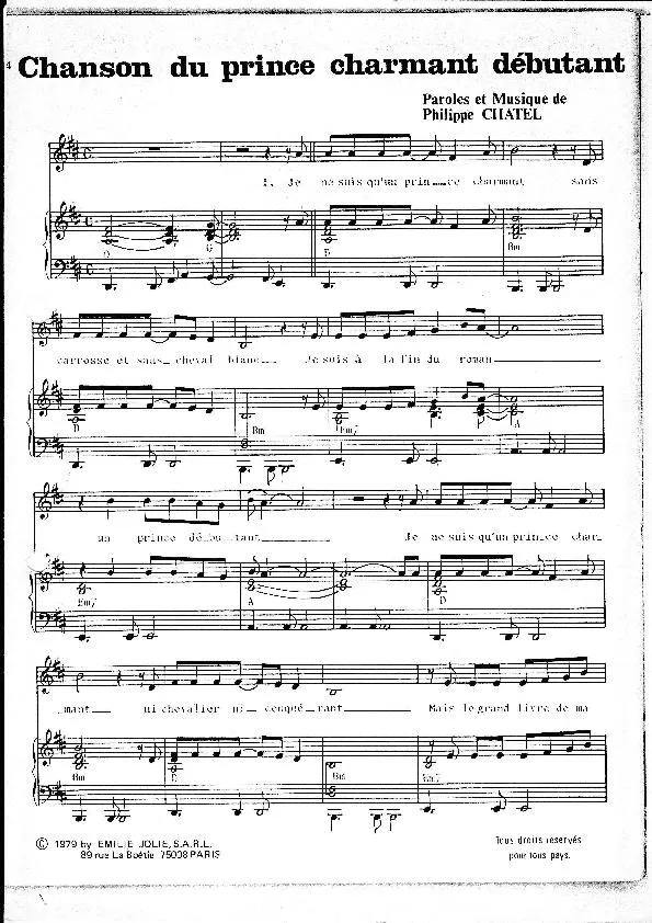télécharger la partition d'accordéon Chanson du prince charmant débutant au format PDF