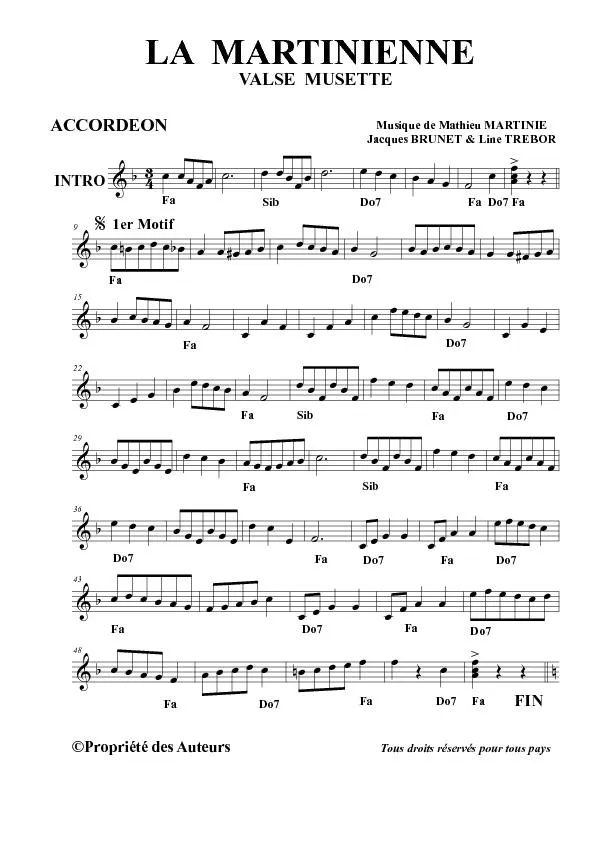 télécharger la partition d'accordéon La Martinienne (Valse Musette) au format PDF