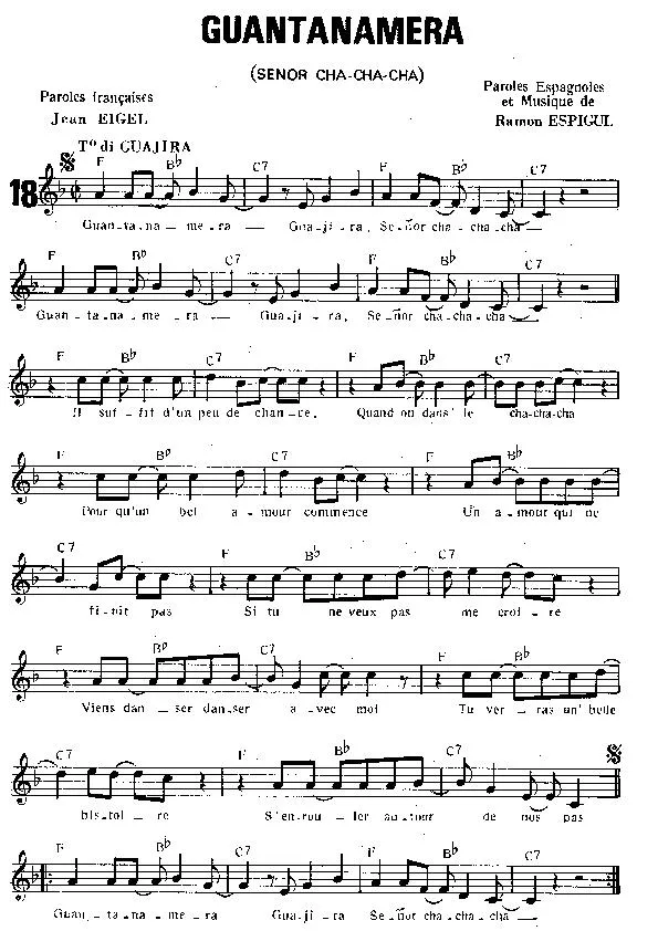télécharger la partition d'accordéon Guantanamera (Senor Cha Cha Cha) (Guajira) au format PDF