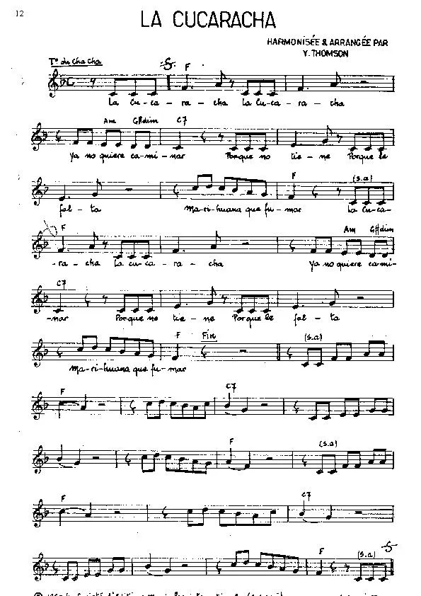 télécharger la partition d'accordéon La Cucaracha (Harmonisé et arrangé par : Yvonne Thomson) (Cha Cha) au format PDF