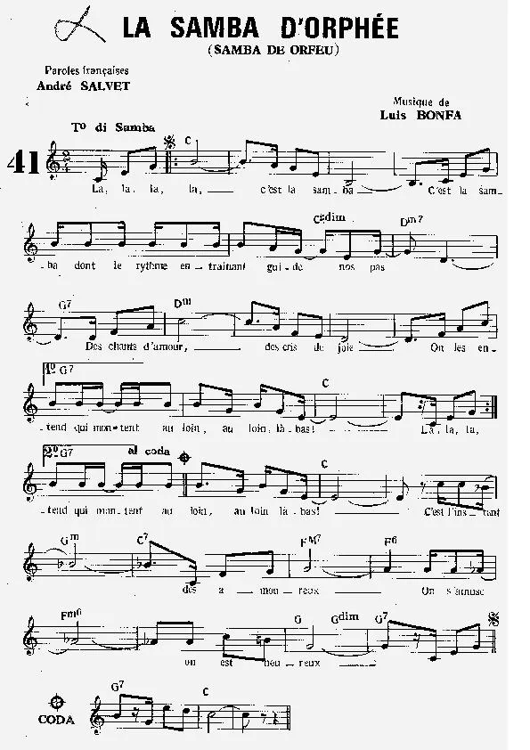 télécharger la partition d'accordéon La samba d'Orphée (Samba de Orfeu) au format PDF