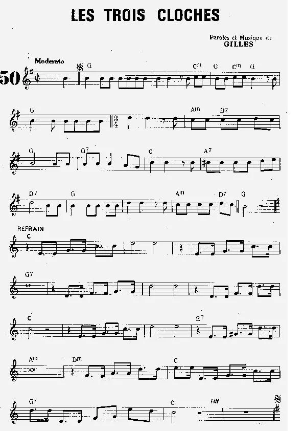 télécharger la partition d'accordéon Les trois cloches (Interprète : Edith Piaf) au format PDF