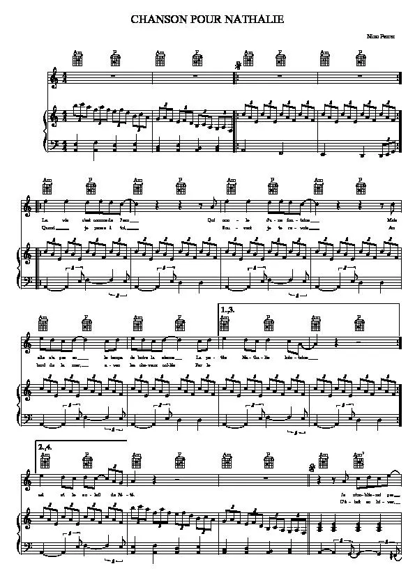 télécharger la partition d'accordéon Chanson pour Nathalie au format PDF