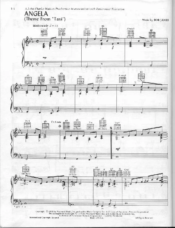 télécharger la partition d'accordéon Angela (Theme from : Taxi) au format PDF