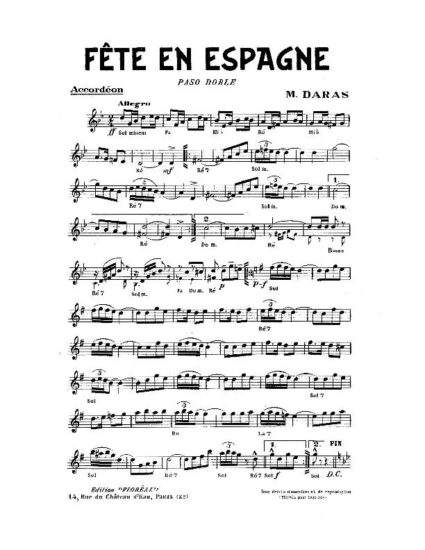 télécharger la partition d'accordéon Fête en Espagne (Paso Doble) au format PDF