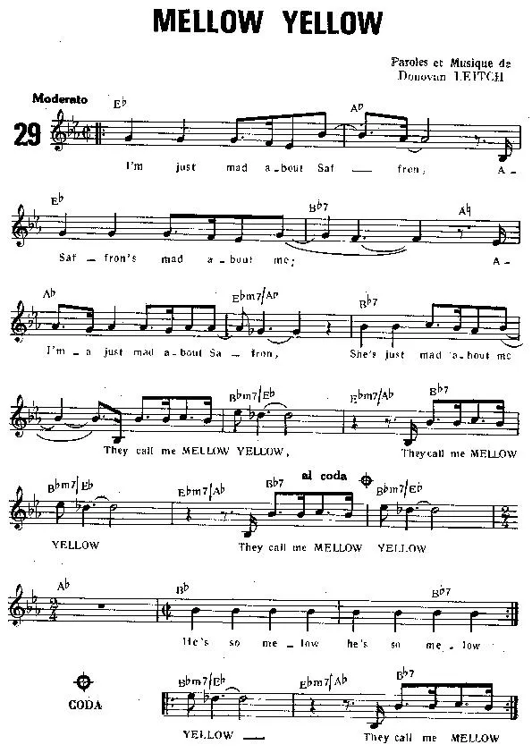 télécharger la partition d'accordéon Mellow yellow (Slow) au format PDF