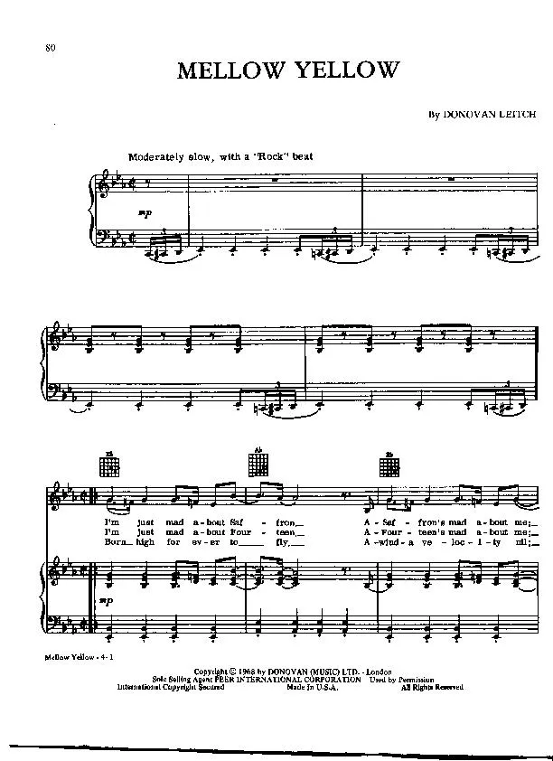 télécharger la partition d'accordéon Mellow yellow (Slow with rock beat) au format PDF
