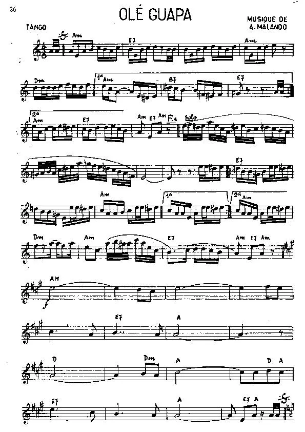 télécharger la partition d'accordéon Olé Guapa (Tango) au format PDF