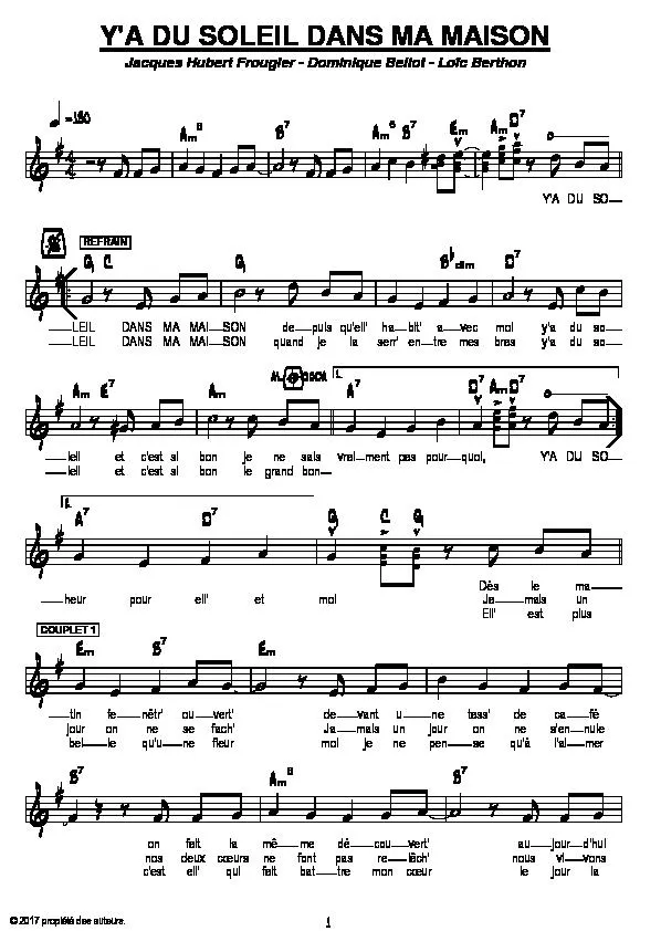 télécharger la partition d'accordéon Y'a du soleil dans ma maison (Marche Disco) au format PDF