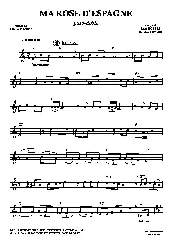 télécharger la partition d'accordéon Ma Rose d'Espagne (Paso Doble) au format PDF