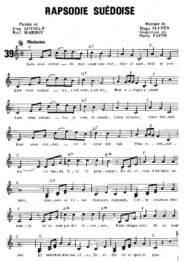 télécharger la partition d'accordéon Rapsodie Suédoise (Sans vous connaître) (Adaptation : Percy Faith) (Boléro) au format PDF
