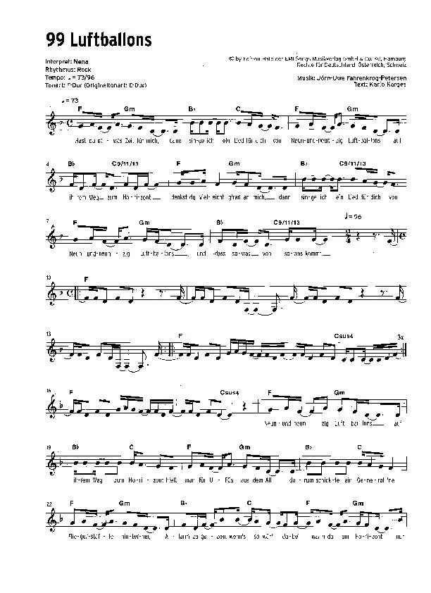 télécharger la partition d'accordéon 99 Luftballons (Interprète : Nena) (Medium Rock) au format PDF