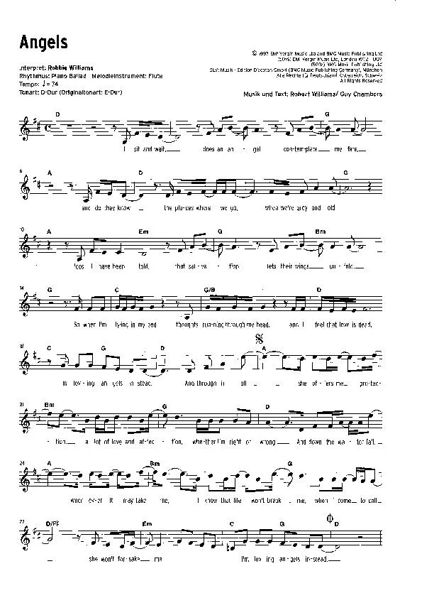 télécharger la partition d'accordéon Angels (Interprète : Robbie Williams) (Ballade) au format PDF