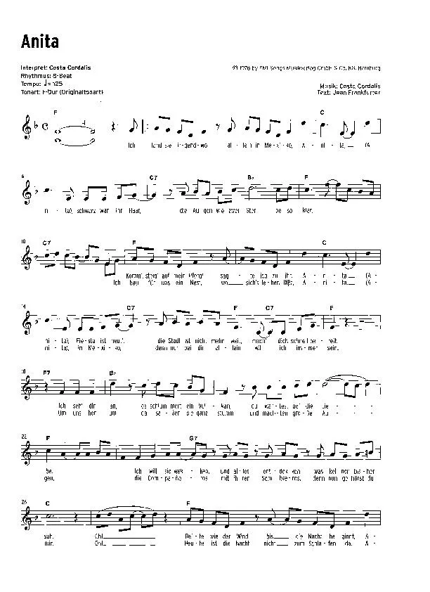 télécharger la partition d'accordéon Anita (Schlager) au format PDF