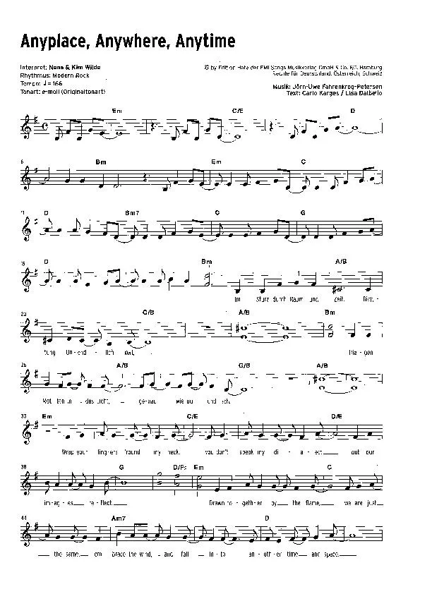 télécharger la partition d'accordéon Anyplace Anywhere Anytime (Interprète : Nena & Kim Wilde) (Swing Rock) au format PDF