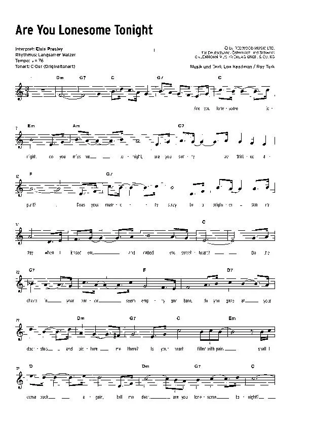 télécharger la partition d'accordéon Are you lonesome tonight (Interprète : Elvis Presley) (Valse Lente) au format PDF