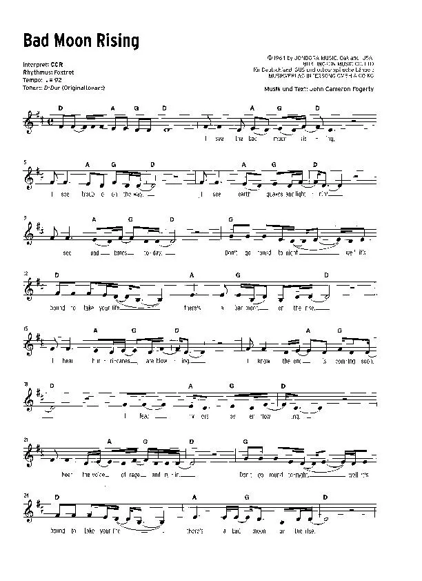 télécharger la partition d'accordéon Bad moon rising (Medium Rock) au format PDF