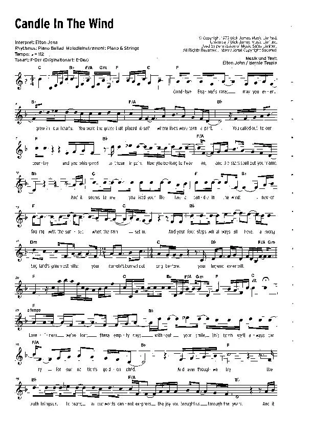 télécharger la partition d'accordéon Candle in the wind (Ballade) au format PDF