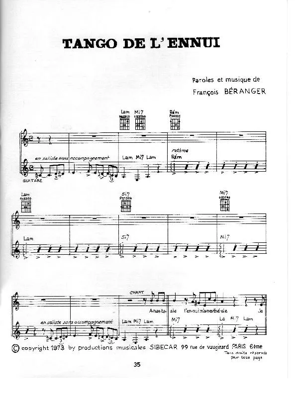télécharger la partition d'accordéon Tango de l'ennui au format PDF