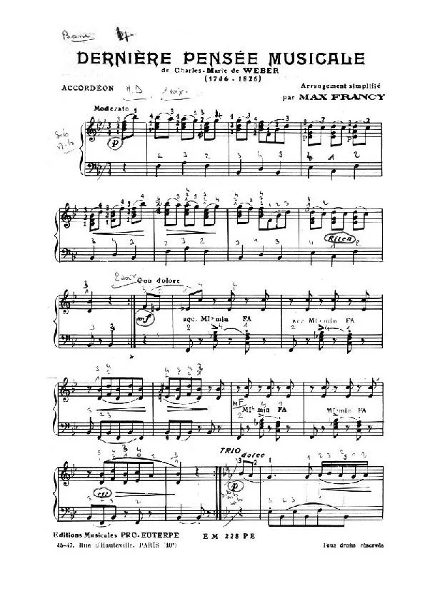 télécharger la partition d'accordéon Dernière Pensée Musicale (Arrangement simplifié par Max Francy) au format PDF