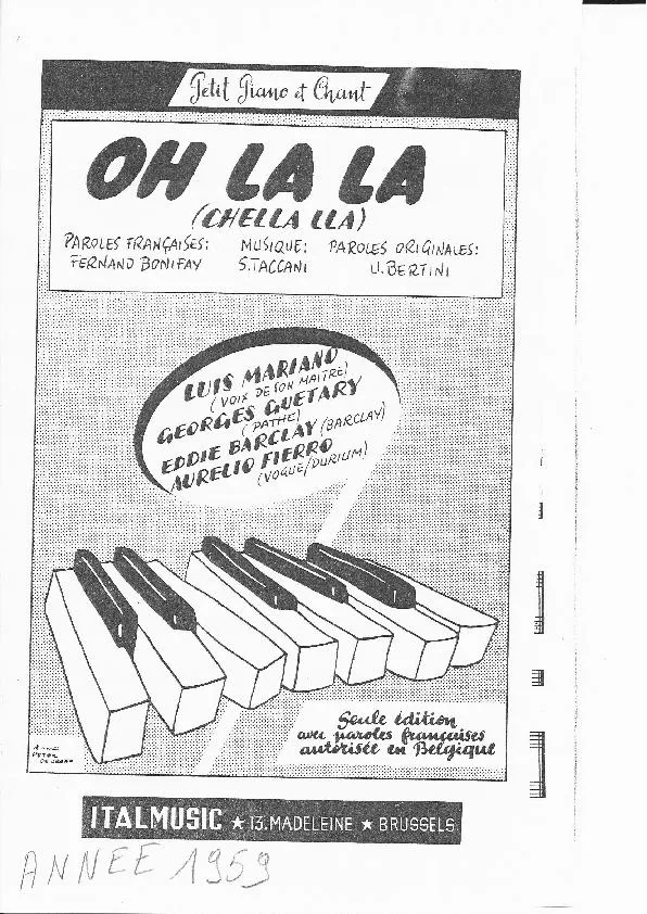 télécharger la partition d'accordéon Oh La La (Chella lla) (Chant : Luis Mariano / Georges Guétary) au format PDF