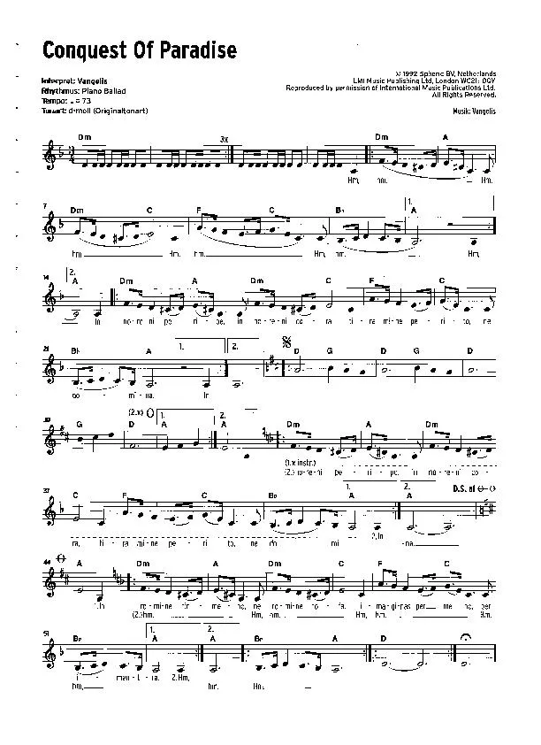 télécharger la partition d'accordéon Conquest of Paradise (Du Film : Christophe Colomb) (Valse Lente) au format PDF