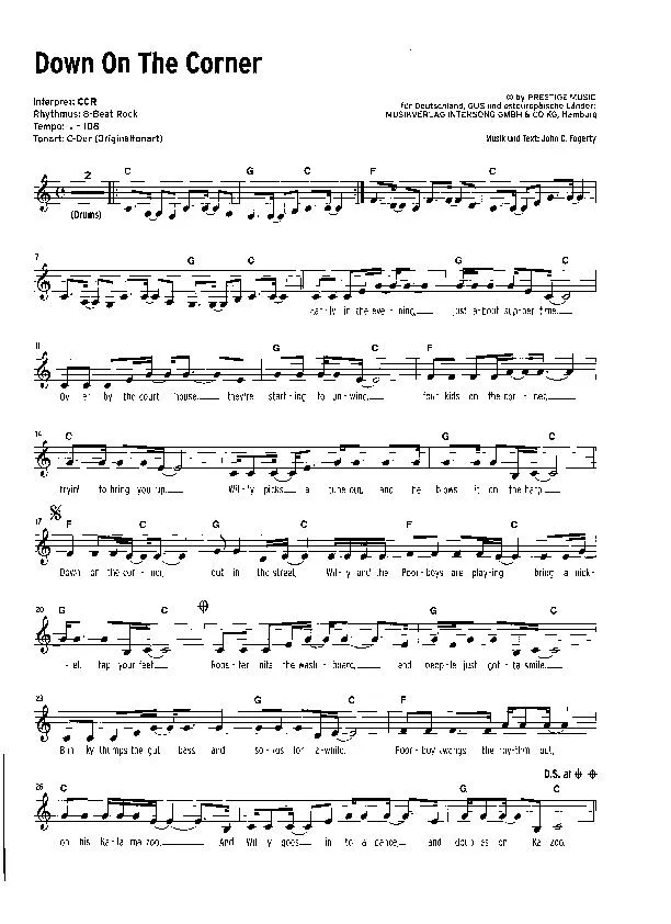 télécharger la partition d'accordéon Down on the corner (Interprètes : Creedence Clearwater Revival) (Rock) au format PDF