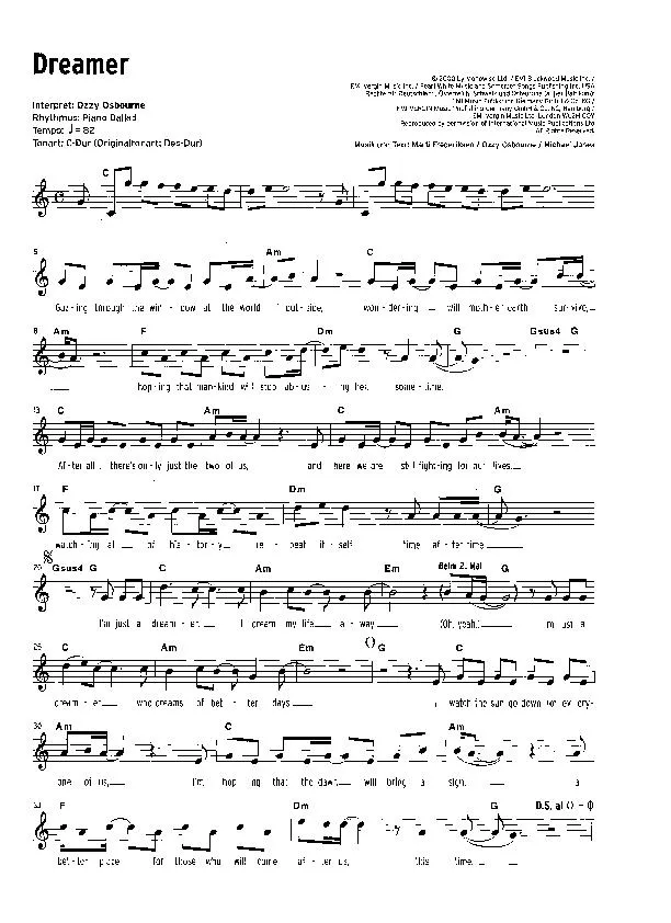 télécharger la partition d'accordéon Dreamer (Ballade) au format PDF