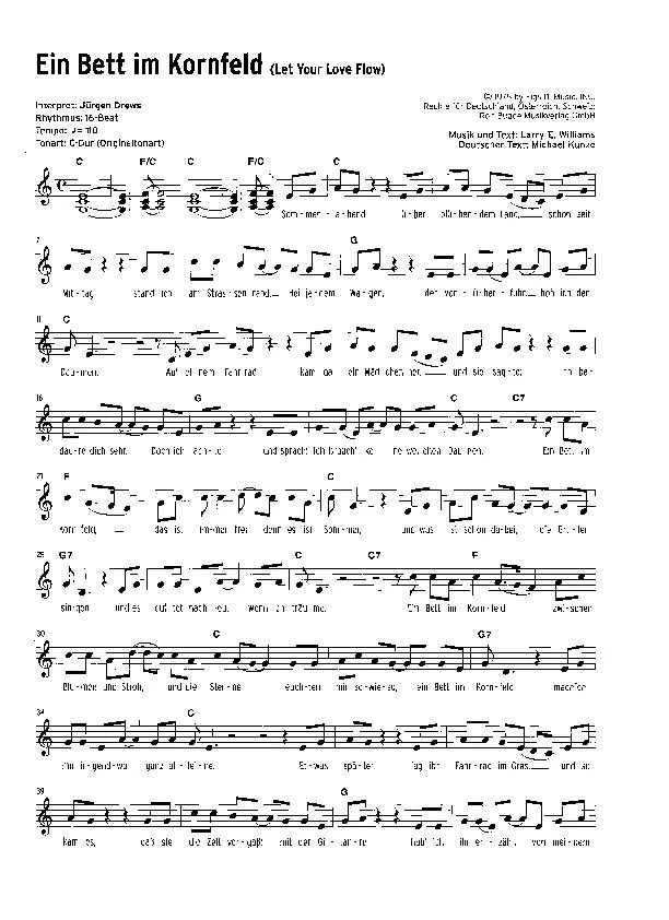 télécharger la partition d'accordéon Ein Bett im Kornfeld (Let your love flow) (Interprète : Jürgen Drews) (Disco) au format PDF