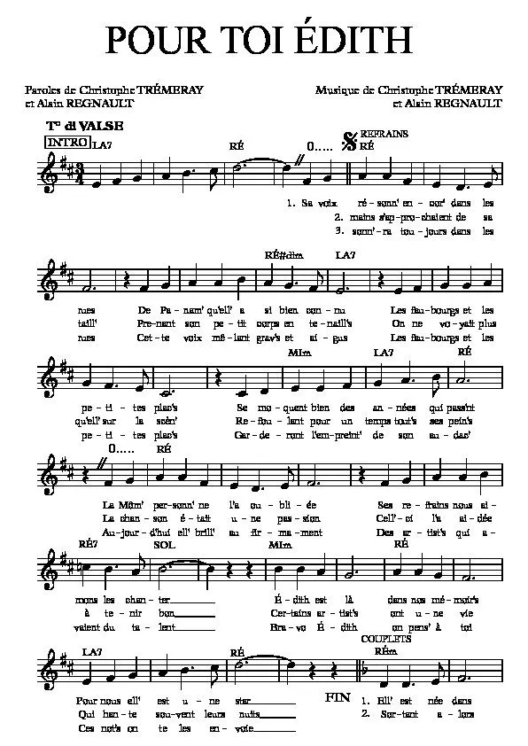 télécharger la partition d'accordéon Pour toi Edith (Valse en hommage à Edith Piaf) au format PDF