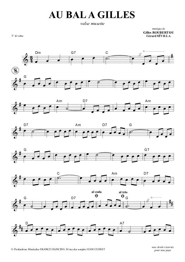 télécharger la partition d'accordéon Au bal à Gilles (Valse Musette) au format PDF