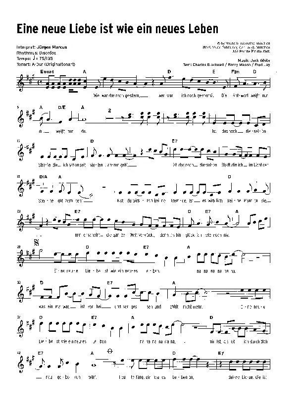 télécharger la partition d'accordéon Eine neue Liebe ist wie ein neues Leben (Interprète : Jürgen Marcus) (Discofox) au format PDF