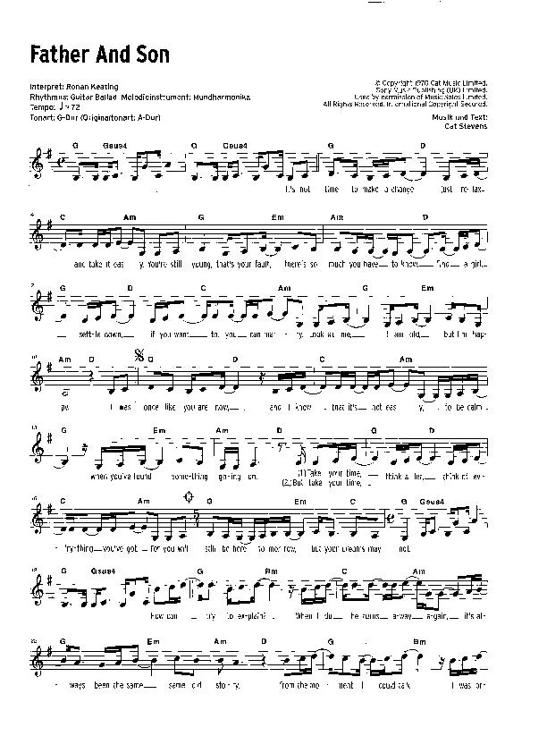 télécharger la partition d'accordéon Father and Son (Interprète : Ronan Keating) (Ballade) au format PDF