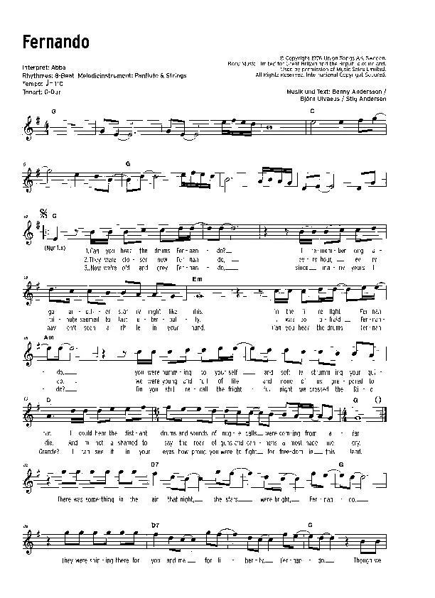 télécharger la partition d'accordéon Fernando (Interprètes: Abba) (Disco) au format PDF