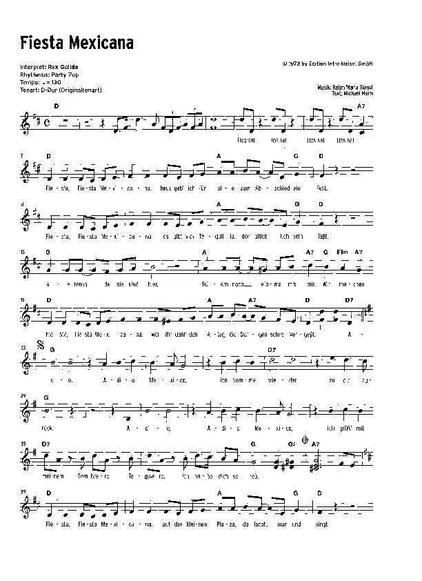 télécharger la partition d'accordéon Fiesta Mexicana (Interprète : Rex Guildo) (Schlager) au format PDF