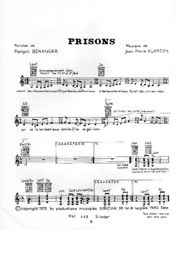 télécharger la partition d'accordéon Prisons au format PDF