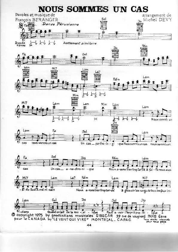 télécharger la partition d'accordéon Nous sommes un cas (Arrangement : Michel Devy) (Danse Péruvienne) au format PDF