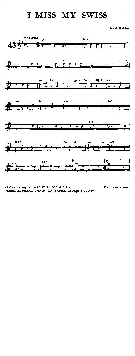 télécharger la partition d'accordéon I miss my Swiss (Interprètes : Paul Whiteman et son Orchestre) (Fox Trot) au format PDF