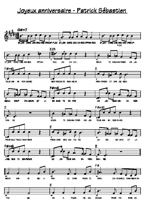 télécharger la partition d'accordéon Joyeux anniversaire (Chant : Patrick Sébastien) (Relevé) au format PDF