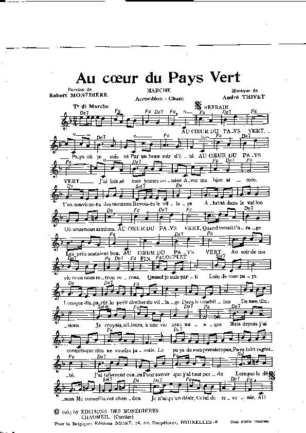 télécharger la partition d'accordéon Au coeur du pays vert (Marche) au format PDF