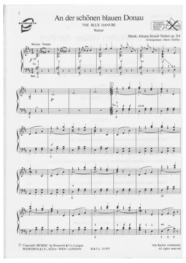 télécharger la partition d'accordéon An der schönen blauen Donau (The blue Danube) (Arrangement : Harro Steffen) (Valse) au format PDF