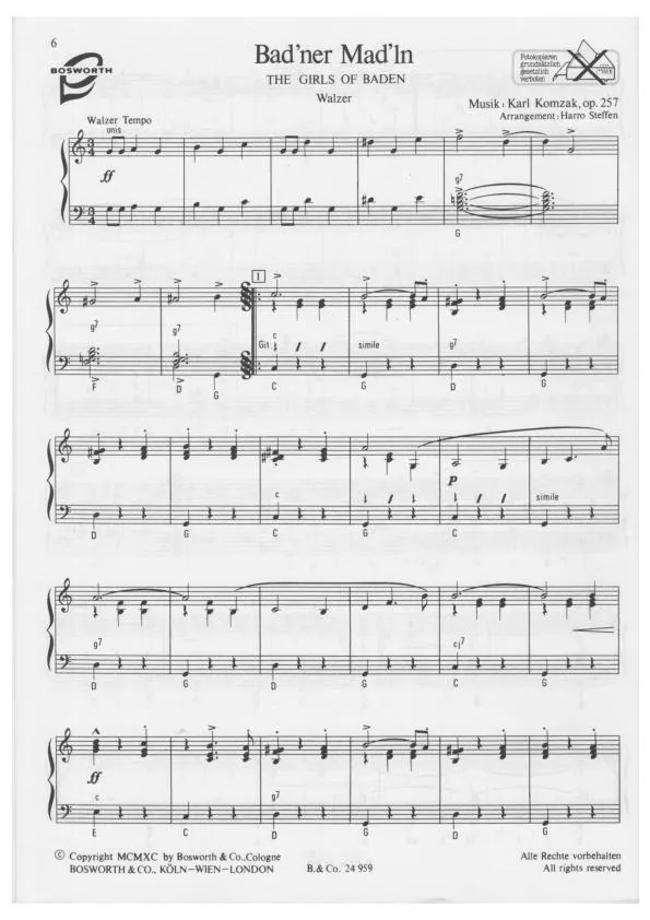 télécharger la partition d'accordéon Bad'ner Mad'ln (The girls of Baden) (Arrangement : Harro Steffen) (Valse) au format PDF