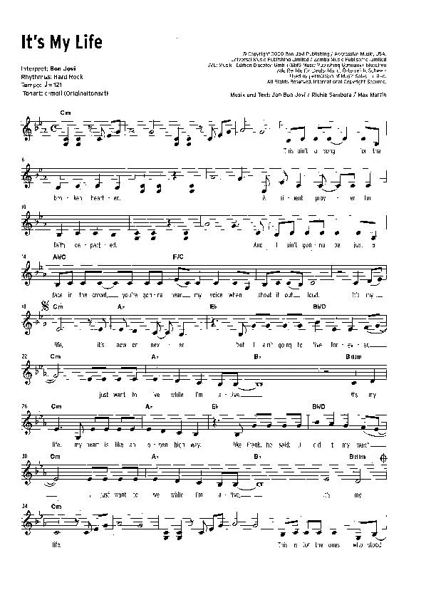 télécharger la partition d'accordéon It's My life (Hard Rock) au format PDF