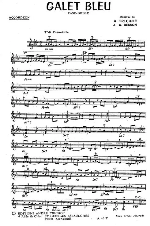 télécharger la partition d'accordéon Galet Bleu (Paso Doble) au format PDF