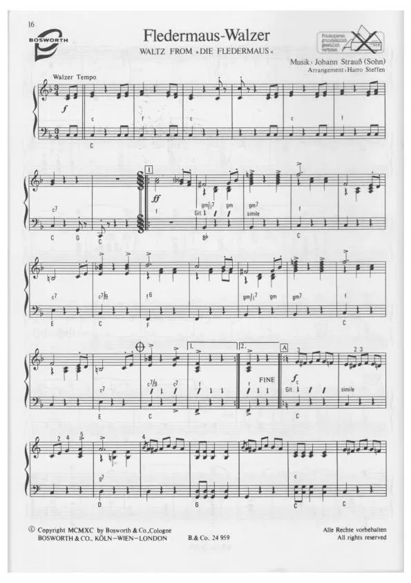 télécharger la partition d'accordéon Fledermaus Walzer (Arrangement : Harro Steffen) au format PDF