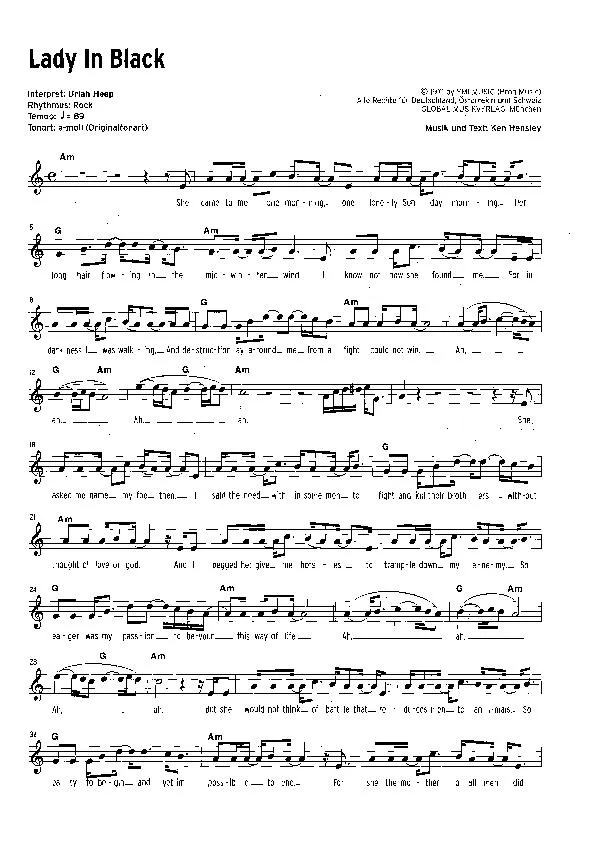 télécharger la partition d'accordéon Lady in black (Interprète : Uriah Heep) (Medium Rock) au format PDF