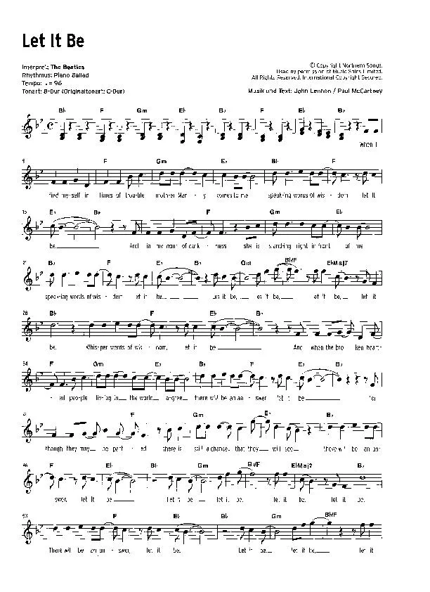 télécharger la partition d'accordéon Let it be (Interprètes : The Beatles) (Ballade) au format PDF
