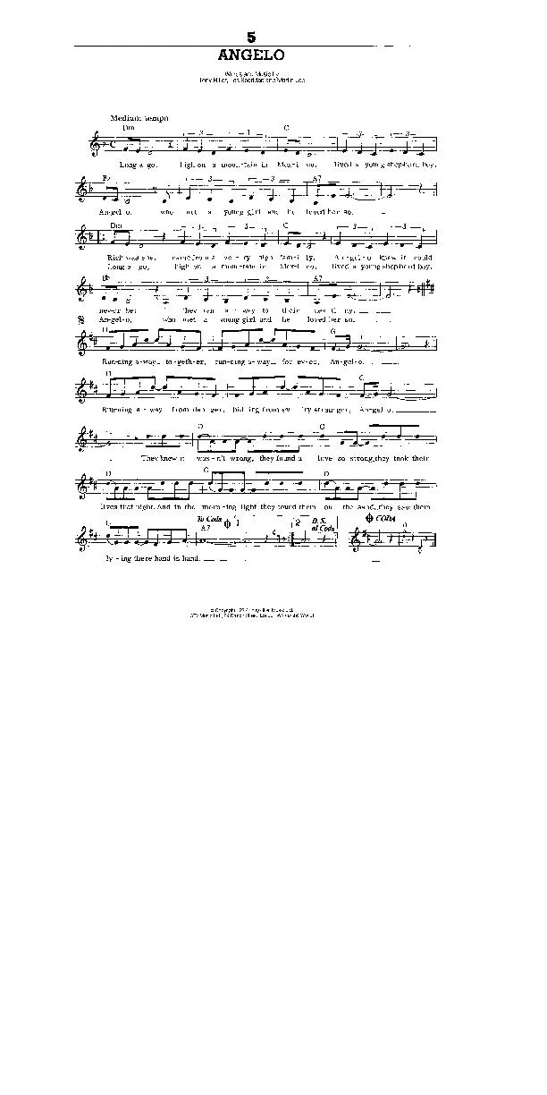 télécharger la partition d'accordéon Angelo (Interprètes : Brotherhood Of Man) (Boléro) au format PDF